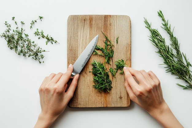 Ręce siekające świeże zioła